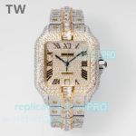 TW Factory Swiss Replica Cartier Santos Half Yellow Gold Diamond Roman Face Watch 
